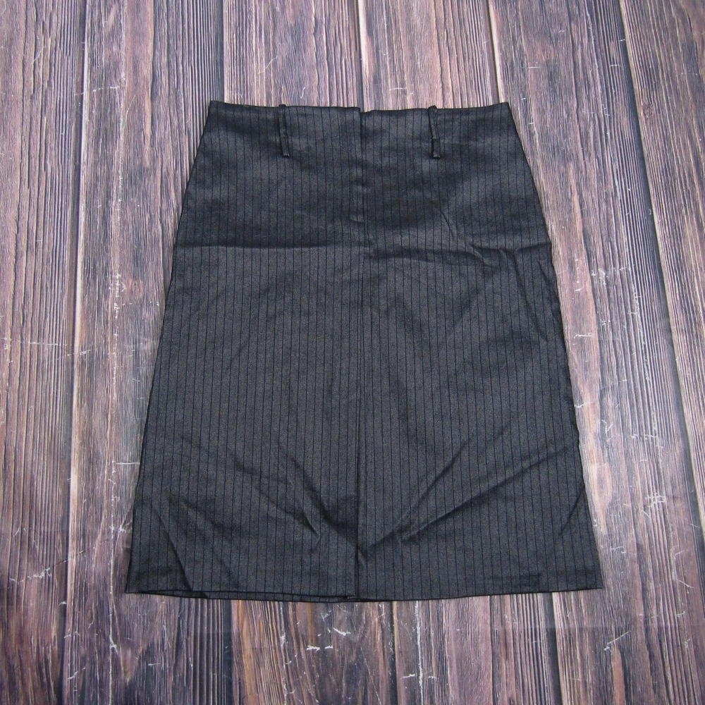 Necessary Objects Skirt Womens Medium Black Pinstripe Pencil Knee Length Stretch
